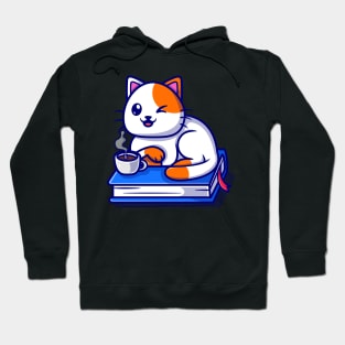 Cute Cat Sitting On Book Cartoon Hoodie